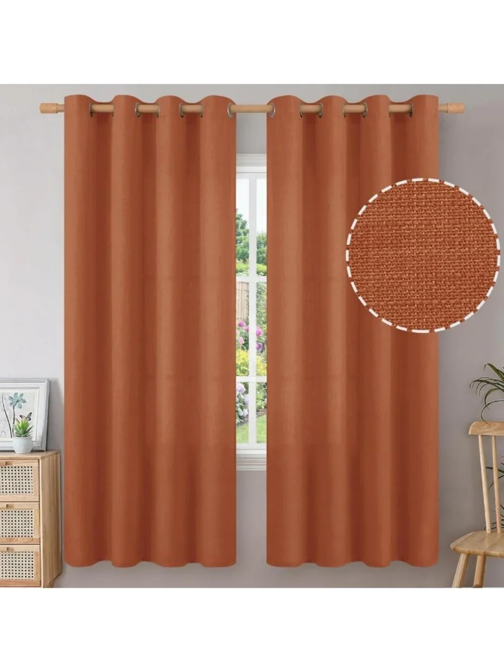 72-Inch Terracotta Linen Curtains - Thick Light Filtering Grommet Drapes, 2